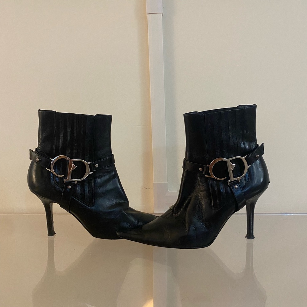 Vintage Dior Black Leather Ankle Boots